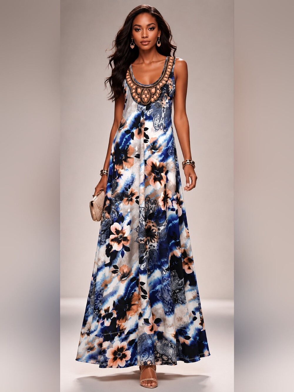 Boston Proper Embellished Floral Maxi Dress, Women’s Size Small.